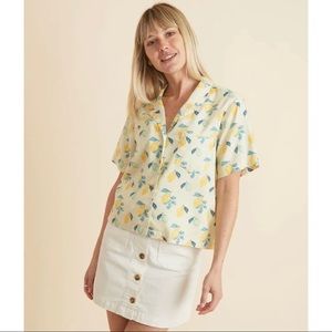 Marine Layer Light Yellow Lemon Print Short Sleeve Lucy Resort Shirt